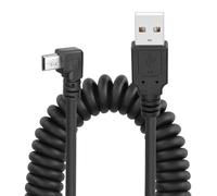 YACSEJAO Coiled Mini USB Cable 90 Degree, USB Type A to Mini B Male Data Sync & Charge Spiral Cable for Printers, Cameras, Mouse, Cell Phone (Straight to Left)