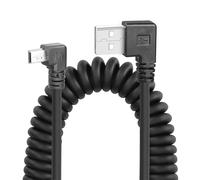 YACSEJAO Coiled Mini USB Cable 90 Degree, USB Type A to Mini B Male Data Sync & Charge Spiral Cable for Printers, Cameras, Mouse, Cell Phone (Dual Left)
