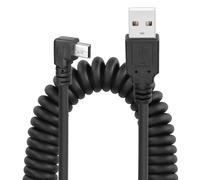 YACSEJAO Coiled Mini USB Cable, USB 2.0 to 90 Degree Mini B Cable Data Sync & Charger Lead for Printers, Cameras, Mouse, Cell Phone (Straight to Right)