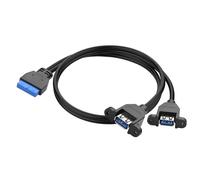 YACSEJAO USB 3.0 Front Panel Y Cable,30cm Motherboard 19/20-Pin to Dual USB 3.0 A Female Adapter for PC Case, with Blue Inserts & Screw Mounts