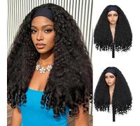 Yacurcur Afro Curly Headband Wig for Black Women, 24 Inch, 1B