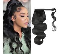 Yacurcur Body Wave Ponytail Extension Human Hair with Magic Paste Warp Around 10A Brazilian Virgin Human Hair Ponytail for Black Women Natural Black Color 18 Inch
