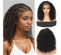Yacurcur Curly Braided Wigs Box Braids Wigs with Baby Hair 13x4 HD Lace Front Synthetic Lightweight Fully Handmade Braided Wig Natural Color 2# (16 Inch)