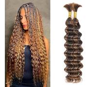 Yacurcur Human Braiding Hair Deep Wave No Weft 10A Brazilian Virgin Curly Human Hair Extensions for Boho Braids 20 Inch (100g 4/30#)