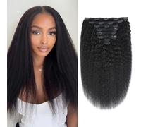Yacurcur Kinky Straight Clip in Hair Extensions Kinky Straight Clip ins 8pcs 120g/set Full Head for Women Brazilian 10A Human Hair Straight Clip ins Natural Black Color (14 Inch)