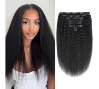 Yacurcur Kinky Straight Clip in Hair Extensions, Natural Black, 18 Inch | 8pcs 120g/set, Full Head for Women, Brazilian 10A Human Hair, Straight Clip ins