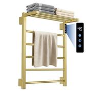 YACVCL Electric Heated Towel Rail for Bathroom, Electric Hot Towel Warmer 5 Bars with 24hr Timer Brushed Brass Stainless Steel Wall Mounted Towel Radiator H620mm W500mm