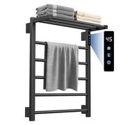 YACV lectric Heated Towel Rail for Bathroom, Electric Hot Towel Warmer 5 Bars with 24hr Timer Matte Black Stainless Steel Wall Mounted Towel Radiator H620mm W500mm