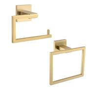 YACVCL Towel Holder & Toilet Paper Holder Brushed Gold, Bathroom Hardware Set, Stainless Steel Hand Towel Ring Bar, Wall Mounted Towel Hanger Tissue Roll Holder for Kitchen Lavatory 2 Pcs