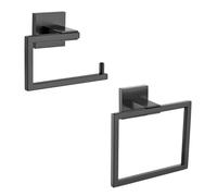 YACVCL Towel Holder & Toilet Paper Holder Matte Black, Bathroom Hardware Set, Stainless Steel Hand Towel Ring Bar, Wall Mounted Towel Hanger Tissue Roll Holder for Kitchen Lavatory 2 Pcs