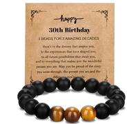 Yadiana 30th 40th 50th 60th Birthday Gifts for Men, Elastic Mens Beaded Bracelets with Tiger Eye Stone, Natural Polished Stone Bracelets for Men, Mens Birthday Gift Ideas for Grandpa Dad Husband