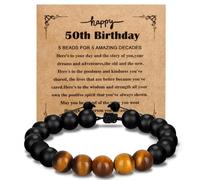 Yadiana 30th 40th 50th 60th Birthday Gifts for Men, Mens Beaded Bracelets with Tiger Eye Stone Adjustable Natural Polished Stone Bracelets, 30 40 50 60 Year Old Mens Birthday Gift Ideas for Him