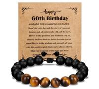 Yadiana 30th 40th 50th 60th Birthday Gifts for Men, Mens Beaded Bracelets with Tiger Eye Stone Adjustable Natural Polished Stone Bracelets, 30 40 50 60 Year Old Mens Birthday Gift Ideas for Him