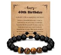 Yadiana 40th Birthday Gifts for Men, Mens Beaded Bracelets with 4 Tiger Eye Stone Adjustable Natural Polished Stone Bracelets, 40 Year Old Mens Birthday Gift Ideas for Him Grandpa Dad Husband Uncle
