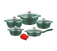 Yadlan Cookware Set non stick 10 Piece Nonstick Aluminum Kitchenware with Glass Lids, Marble Coated Pots and Pans for Frying and Cooking Essentials Green