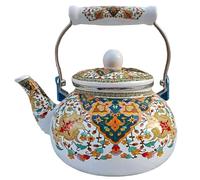 Yadlan Enamel Tea Kettle 2.5L Heat-Resistant Vintage with Cool Handle No Whistling Easy to Clean Teapot for Stovetop, Tea Kettle with Infuser