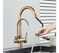 YADLCR 3 Way Water Filter Tap Antique Brass Pull Out Kitchen Taps Dual Handle Sink Mixer Tap Hot Cold Drinking Water Filter Faucet
