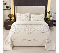 YADLCR Quilted Bedspread 2 Person, Luxury Summer Bedspread Soft And Comfortable Blue Flower Embroidery, Super Lightweight Cotton Boutis Bedcover with 2 Pillowcases(1,230x270cm)