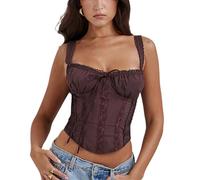 YADMISU Women's Lace Up Cami Corset Tops Cold Shoulder Zip Side Ties Back Sexy Going Out Bodyshaper Bustier Top, Brown, XS