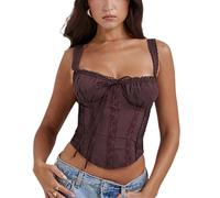 YADMISU Women's Lace Up Cami Corset Tops Cold Shoulder Zip Side Ties Back Sexy Going Out Bodyshaper Bustier Top, Brown, S