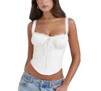 YADMISU Women's Lace Up Cami Corset Tops Cold Shoulder Zip Side Ties Back Sexy Going Out Bodyshaper Bustier Top, White, Large