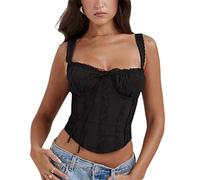 YADMISU Women's Lace Up Cami Corset Tops Cold Shoulder Zip Side Ties Back Sexy Going Out Bodyshaper Bustier Top, Black, Large