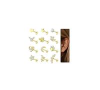 YADOCA 12Pcs 16G 18G Tragus Earrings for Women Flat Back Cartilage Earring Stainless Steel Top Screw CZ Butterfly Bee Flower Moon Heart Flatback Stud Earrings Labret Conch Helix Cartilage Tragus