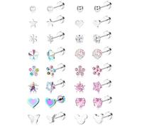 YADOCA 16 Pairs Hypoallergenic Girls Earrings for Women Kids 316L Stainless Steel CZ Pearl Ball Heart Flower Flat Back Stud Earrings Jewelry Gift Women Multicolored Pink -A