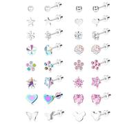 YADOCA 16 Pairs Hypoallergenic Girls Earrings for Women Kids 316L Stainless Steel CZ Pearl Ball Heart Flower Screw Back Stud Earrings Jewelry Gift Women Multicolored Pink -A