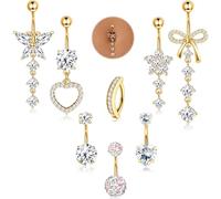 YADOCA 316L Surgical Steel Gold Dangle Belly Button Ring for Women Silver Dangly Belly Rings 14G Hypoallergenic Navel Belly Button Piercing Jewelry Bow Heart 10mm/12mm Barbell Length, Stainless Steel