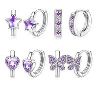 YADOCA 4 Pairs Hypoallergenic Hoop Earrings For Girls Women Small Huggie Earrings Double Love Heart Hoop Earrings Tiny Cute CZ Butterfly Star Cartilage Earrings Hoop Jewelry For Sensitive Ear, Metal