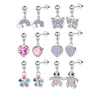 YADOCA 6 Pairs Dangle Earrings for Women Girls Kids Surgical Steel Hypoallergenic Cubic Zirconia Screwback Earring Multicolored Rainbow Heart Flower Butterfly Earrings Set