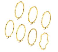 YADOCA 7 Pcs 1MM Stainless Steel Rings for Women Men Fashion Simple Plain Knuckle Stacking Midi Thumb Dainty Thin Stackable Statement Band Rings Set Size 5-11 Silver Gold Tone, Metal, Cubic Zirconia