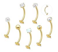 YADOCA 7PCS Floating Belly Button Ring for Women Hypoallergenic Surgical Stainless Steel Belly Rings Internally Threaded CZ Opal Long Bar Navel Barbell Flat Back Belly Piercing 12/14MM Silver Gold, 8
