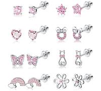 YADOCA 8 Pairs Hypoallergenic Earrings for Women Girls Surgical Steel Cubic Zirconia Heart Stars Rainbow Screw Back Earring Flower Multicolored Butterfly Stud Earrings Set