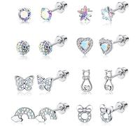YADOCA 8 Pairs Hypoallergenic Earrings for Women Girls Surgical Steel Cubic Zirconia Heart Stars Rainbow Screw Back Earring Flower Multicolored Butterfly Stud Earrings Set