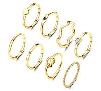 YADOCA 8pcs 2MM Stainless Steel Rings for Women Men 14K Gold Plated Stacking Rings Fashion Simple Plain Knuckle Stacking Midi Thumb Dainty Thin Heart Knot Stackable Statement Band Rings Set Size 5-11