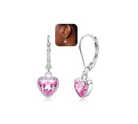 YADOCA 925 Sterling Silver Heart Leverback Earrings for Women Kids Girls Hypoallergenic Cubic Zirconia Hoop Dangle Drop Earrings, pink