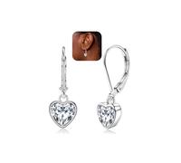 YADOCA 925 Sterling Silver Heart Leverback Earrings for Women Kids Girls Hypoallergenic Cubic Zirconia Hoop Dangle Drop Earrings, silver