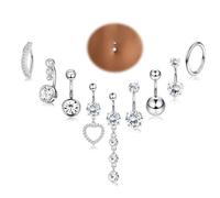YADOCA 9Pcs Belly Button Bars Silver Surgical Steel Dangly Belly Bar, A