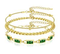 YADOCA Gold Bracelet for Women 18K Gold Plated Stacking Bracelet Set Dainty Zircon Link Paperclip Chain Bracelets for Women Teenage Girls Gifts Trendy Jewelry -Green