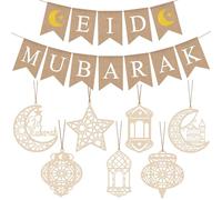 YADODO Eid Decorations for Home 2026 Set with Eid Mubarak Banner Bunting Burlap Gold Wooden Lanterns Moon Star Umrah Hanging Ornaments Islamic Umrah Mubarak Ramadan Decorations for Home Ceiling Wall