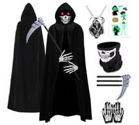 YADODO Grim Reaper Costume Kids Boys Girls 8-9 10-11-12-13-14 with Scythe