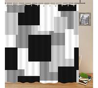 Yadshoti Geometric Shower Curtains Black White Grey Abstract Minimalism Geometry Patchwork Shower Curtain Simple Bathroom Decor Polyester Fabric Curtain Set 70 x 70 Inch with Hooks
