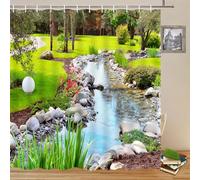 Yadshoti Landscape Shower Curtains Green Meadow Flower Plant Small River Outdoor Parks Nature Scenery Bathroom Decor Polyester Fabric Curtains 70 x 70 Inch with Hooks