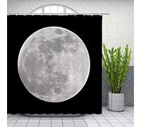 Lileihao Moon Shower Curtain Gray Planet Black Background Bathroom Decor Space Moon Shower Curtains Set Waterproof Polyester Fabric Machine Washable 69 x 70 Inch with Hooks