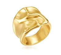 YADUDA Gold Silver Rings Set for Women Chunky Statement Rings ZC Dome Evil Eye Croissant ring Thick 18K Gold Plated Band Rings, 6 UK, Stainless Steel, Gold Plated, No Gemstone