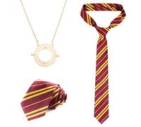 YAEGIMHT 2 Pcs Wizard Costume Accessories Set wizard Fancy Dress Accessories with Striped Tie Turn Back Necklace for World Book Day Costume Wizard Cosplay Carnival Halloween Adults (Red)