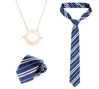 YAEGIMHT 2 Pcs Wizard Costume Accessories Set wizard Fancy Dress Accessories with Striped Tie Turn Back Necklace for World Book Day Costume Wizard Cosplay Carnival Halloween Adults (Blue)