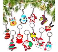 YAEGIMHT 36Pcs 3D Christmas Keychains, 12 Styles × 3Pcs Santa Claus Christmas Tree Elk Snowman Stockings Candy Cane Cartoon Key Chain Decor, christmas Cracker Fillers Gifts Bag Fillers Supplies